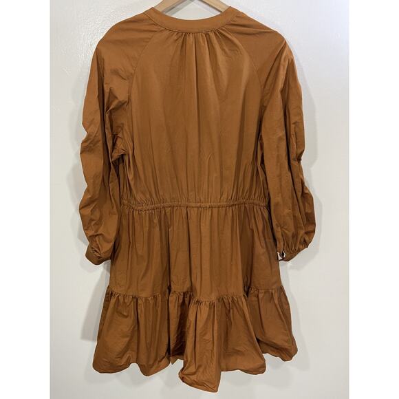 Boho Chic Avant Garde Cottagecore Lagenlook Tiered Dress M Art Terracotta Brown - Picture 2 of 16